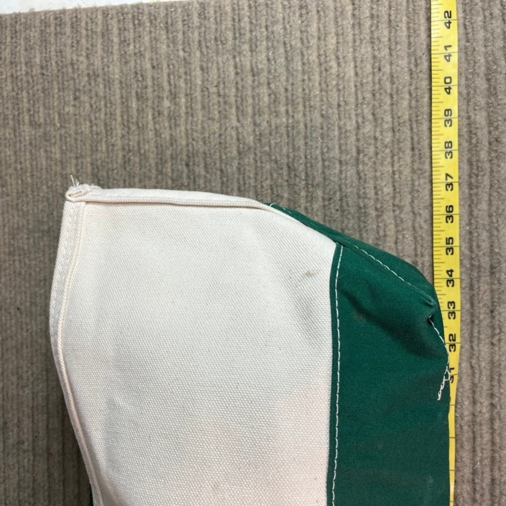 LL Bean Boat and Tote Canvas Bag Green Cream Made in USA Extra Long Utility Tote - Picture 3 of 9